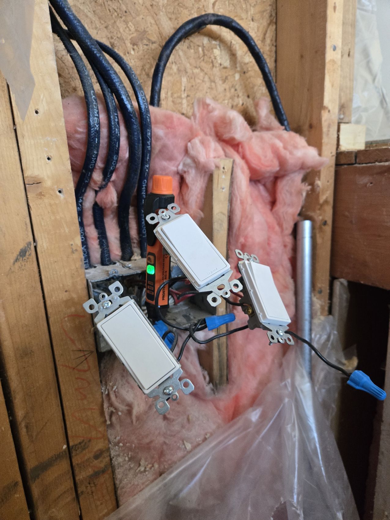 Switches wired into a rough-in wall by Hi-Energy Electrical Services