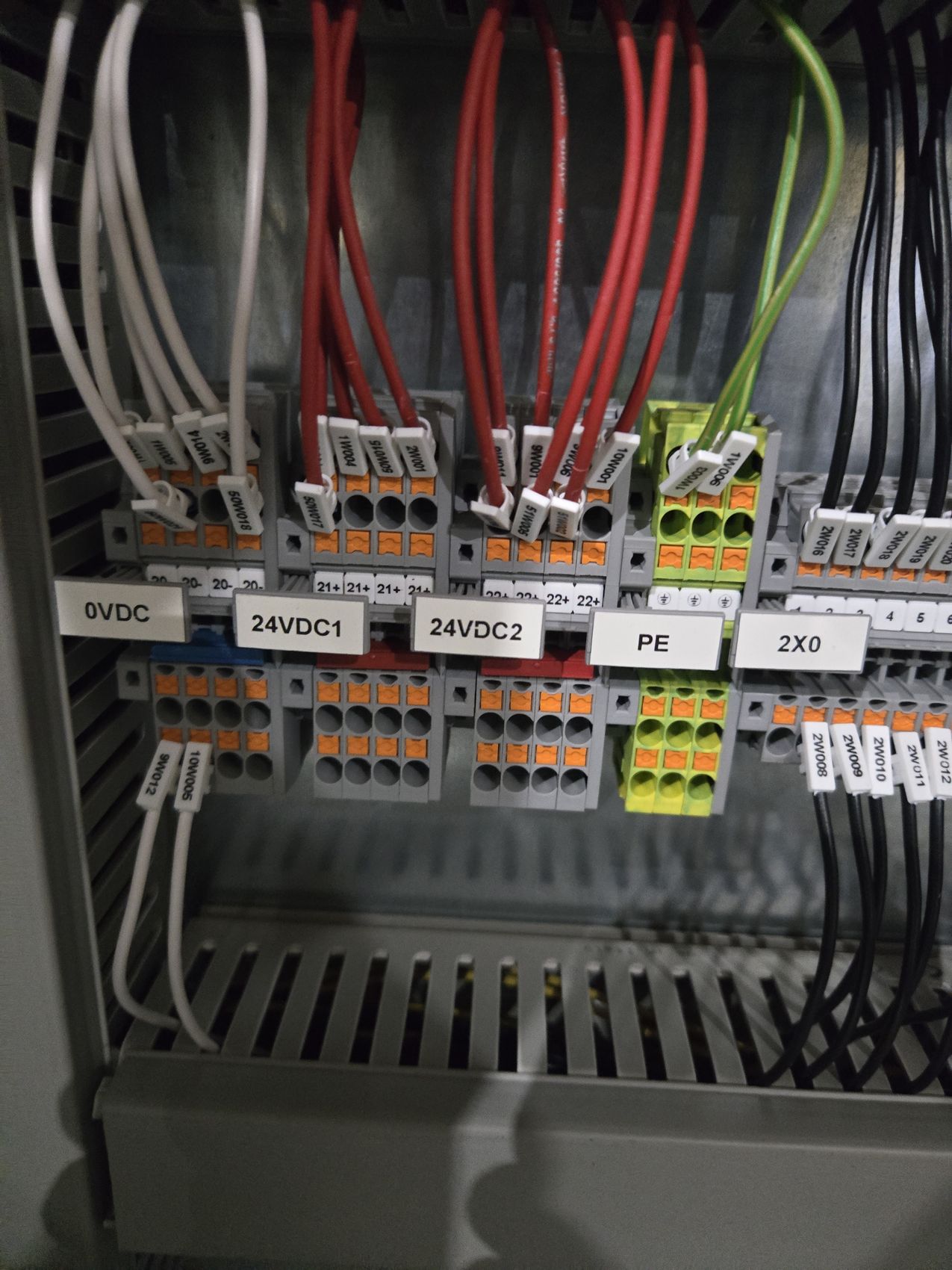 Control panel terminal strips labelled 0VDC, 24VDC and PE by Hi-Energy Electrical Services