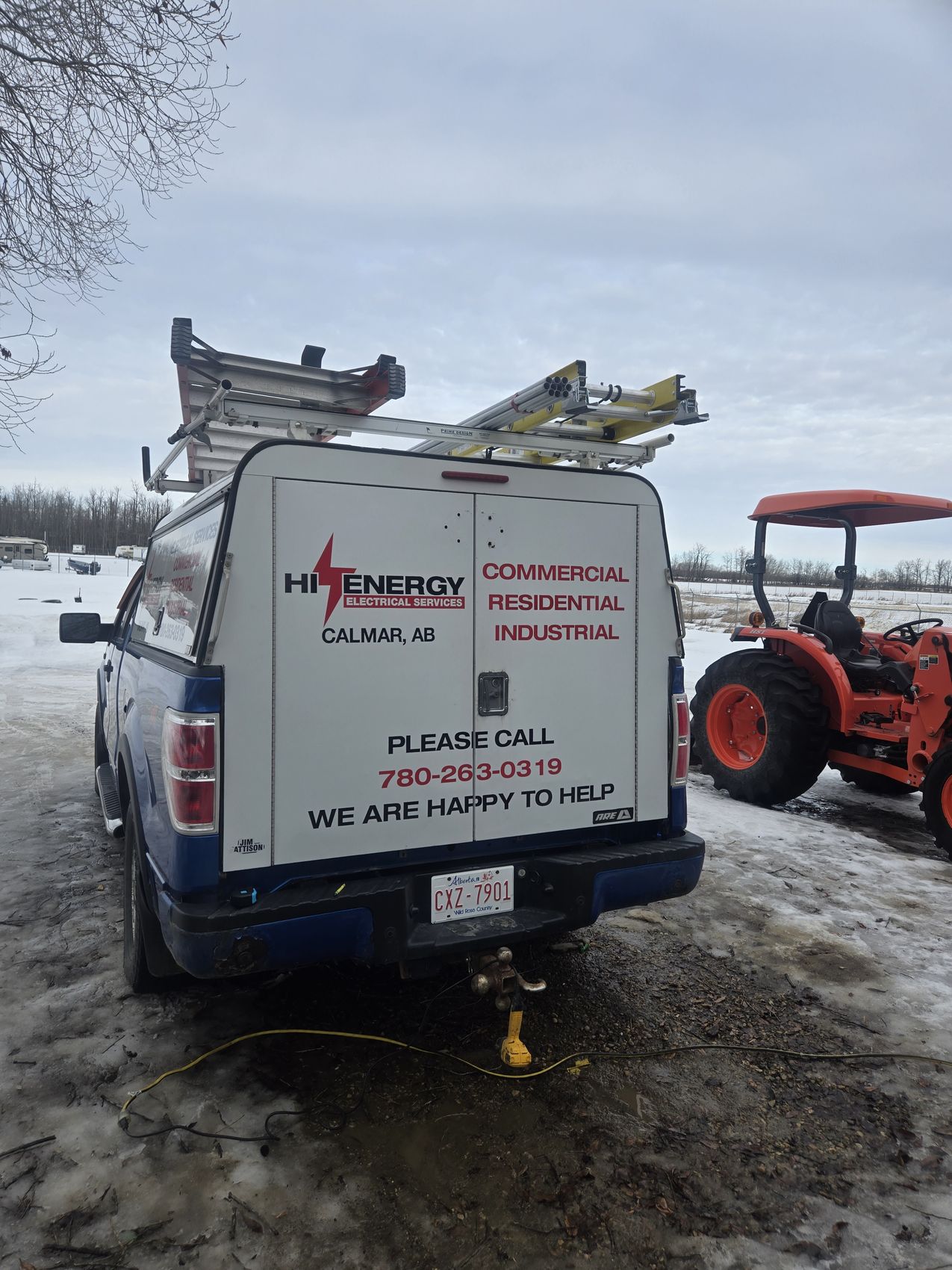 Hi-Energy Electrical Services truck working across Leduc County