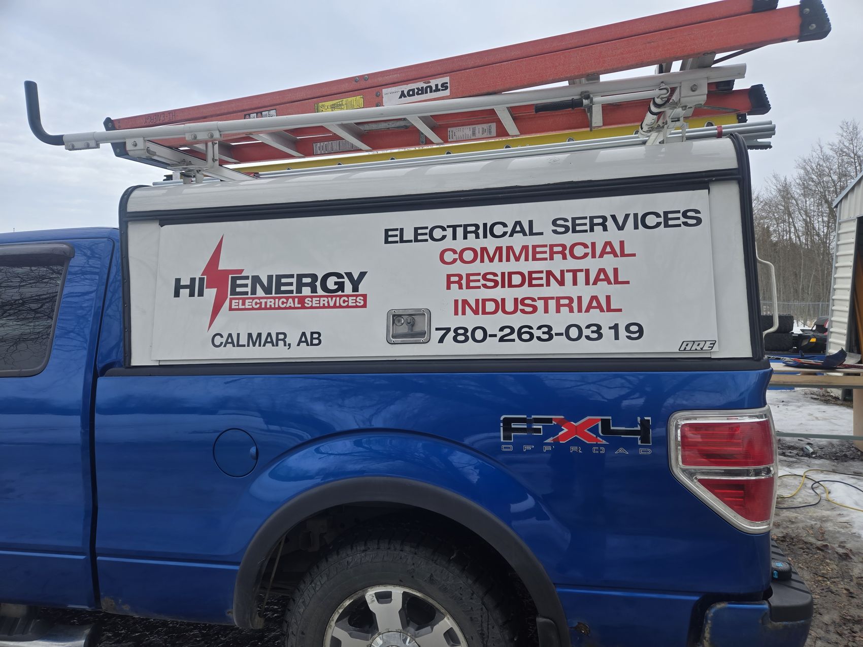 Hi-Energy Electrical Services truck in Calmar, Alberta